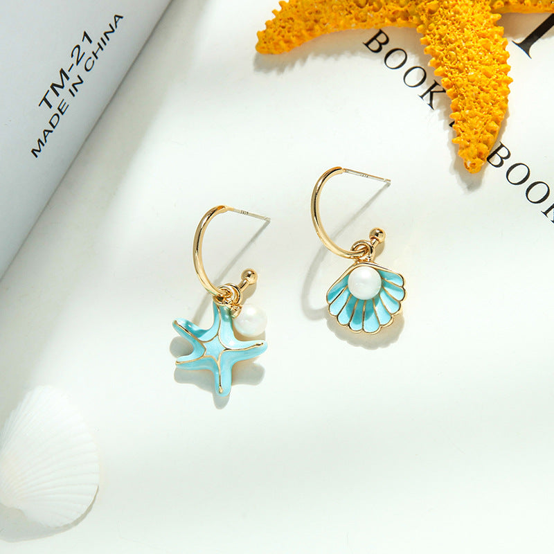 Stylish Enamel Earrings with Pearl and Shell Design
