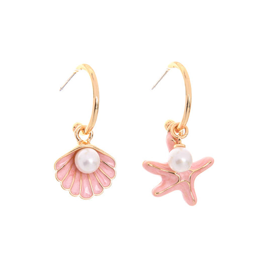 Stylish Enamel Earrings with Pearl and Shell Design