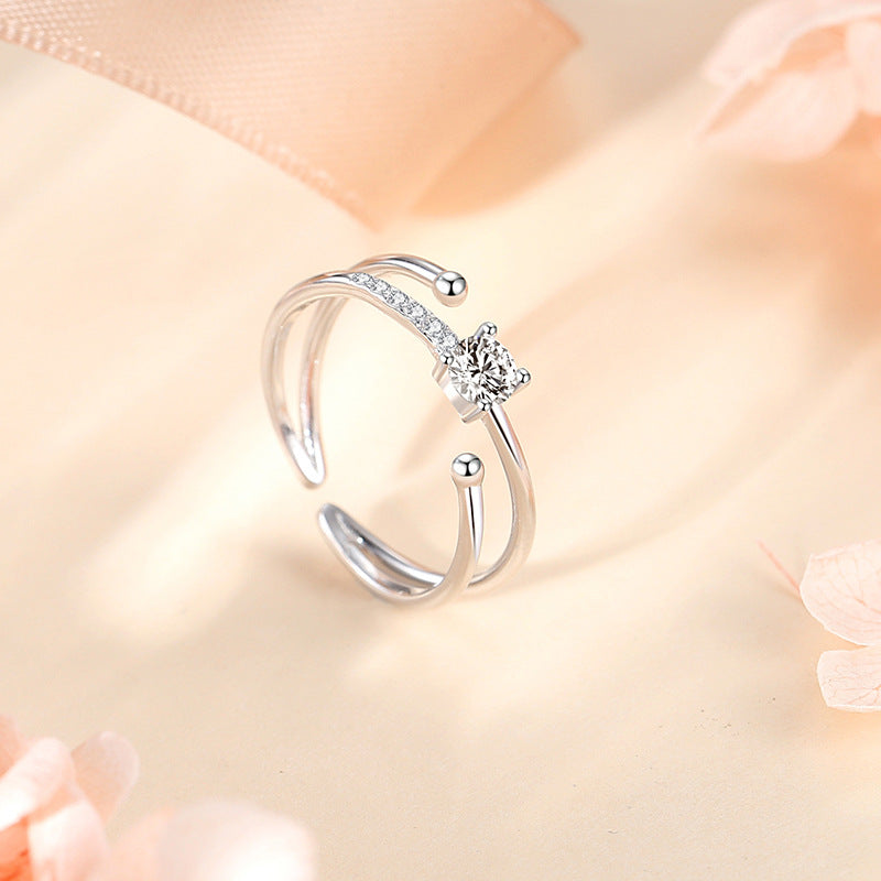 Double-layer Sterling Silver 925 Ring with Zircon Star
