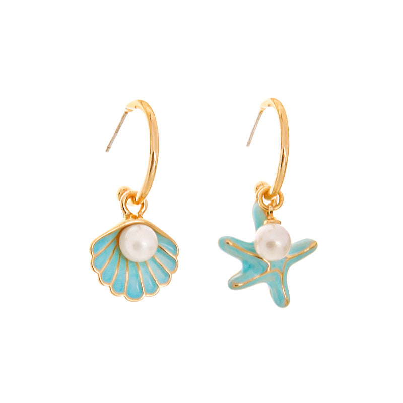 Stylish Enamel Earrings with Pearl and Shell Design